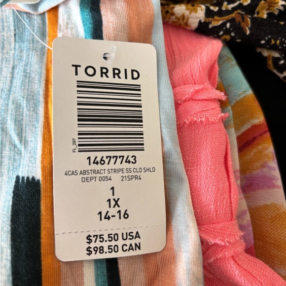 torrid Cold-Shoulder Maxi Dress in Aqua, Peach & Brown Brushstroke NWT - Picture 4 of 5